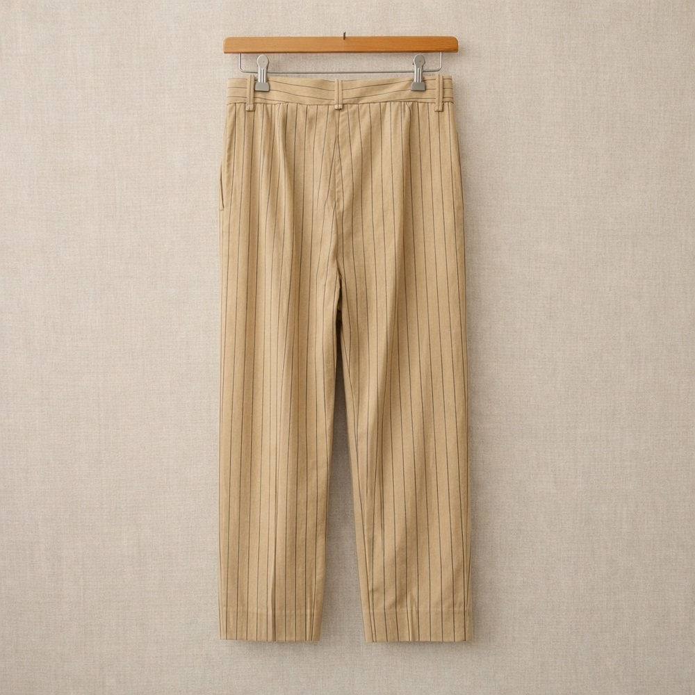 MAJE Pinstripe Trousers Beige Tailored High Rise Straight Leg NWT